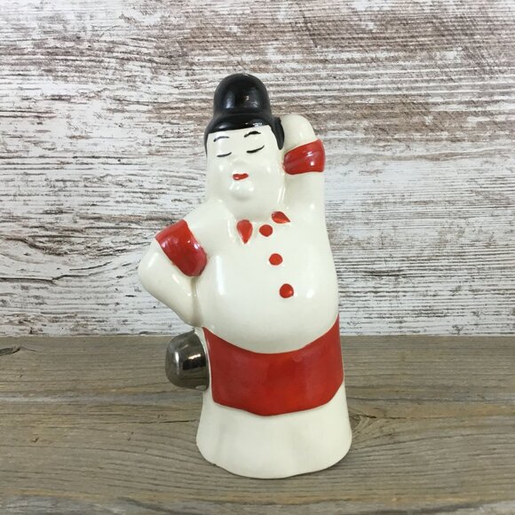 Vintage Fat Italian Pizza Chef Wife Salt Shaker Red & White Ceramic 5.75" Kitsch - Picture 1 of 7